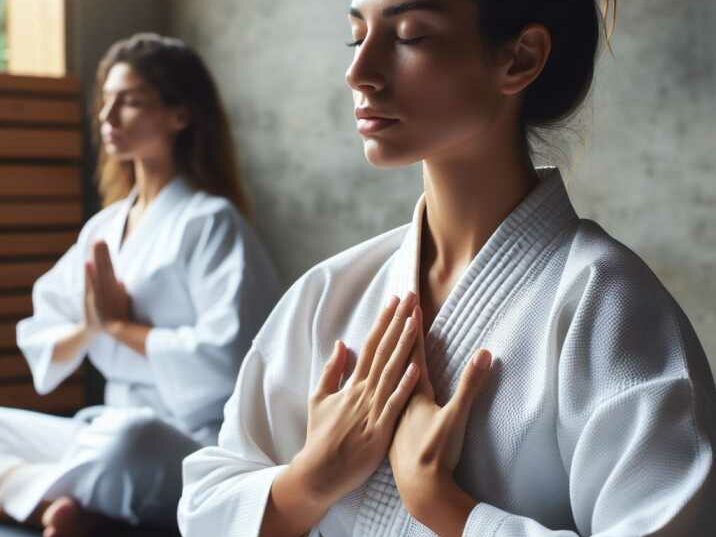 Martial artist engaging in mindful breathing for anxiety management."
Purpose: Provides a visual representation of a specific technique mentioned in the content, aiding in understanding and engagement