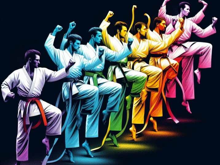 Kata Mastery: Colorful belt progression showcasing advanced choreographed movements