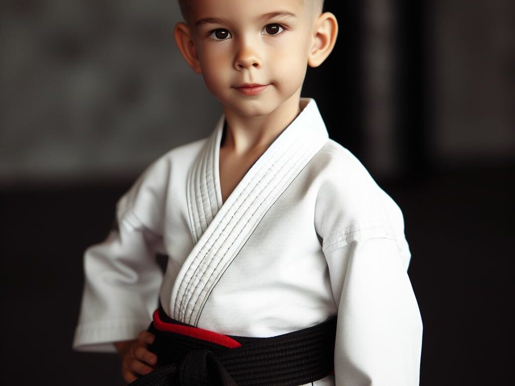 Child with a black belt in martial arts posing for a photo