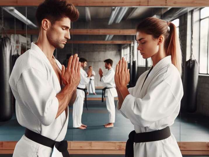 Adult learning martial arts at 30 with focus on discipline and focus.