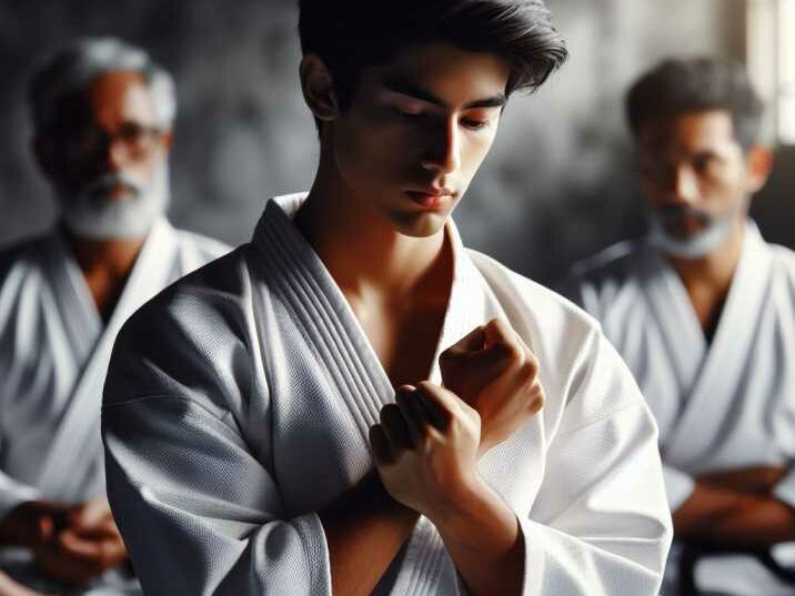 Martial arts practitioner in a disciplined stance