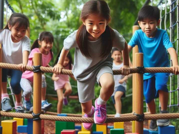 Kids gaining confidence through obstacle course completion