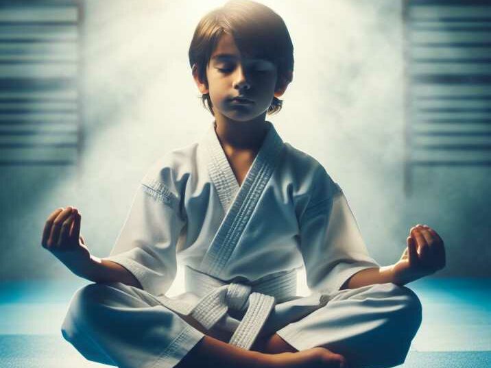 Karate student meditating with focused concentration