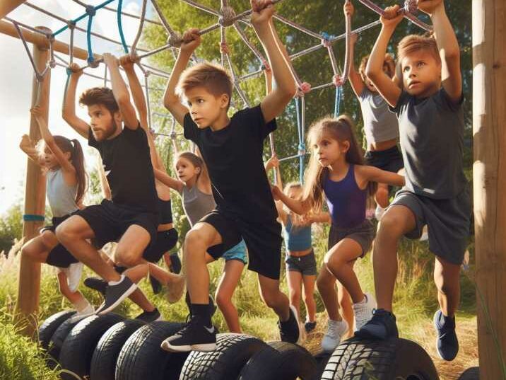 Children working together to conquer an obstacle course