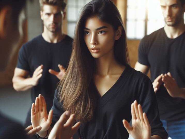 instructor guiding students through a structured martial arts drill, promoting discipline and focus