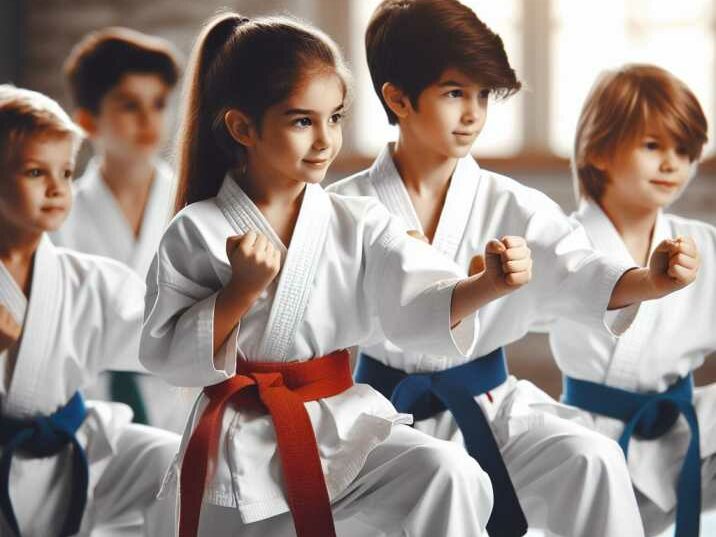 Children participating in a Karate competition, showcasing sportsmanship and skill