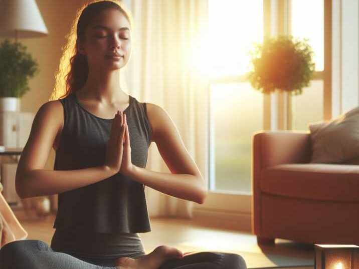 A person practicing yoga with serene expressions