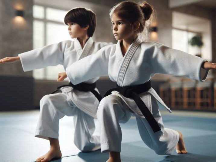 Kids practicing Judo throws for balance and coordination