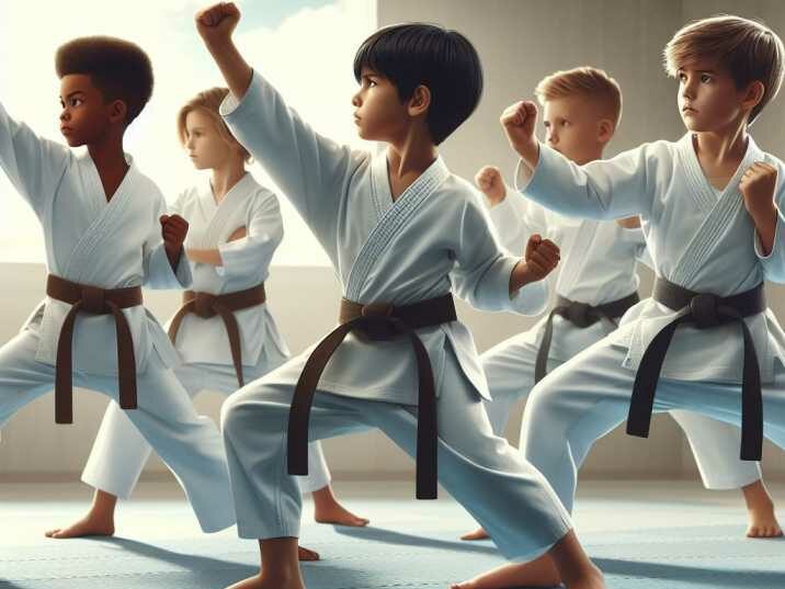 Kids practicing Karate strikes for physical fitness and mental discipline