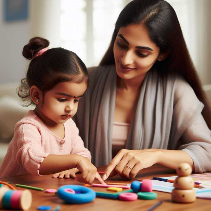 Parent and child engaging in fine motor activities at home