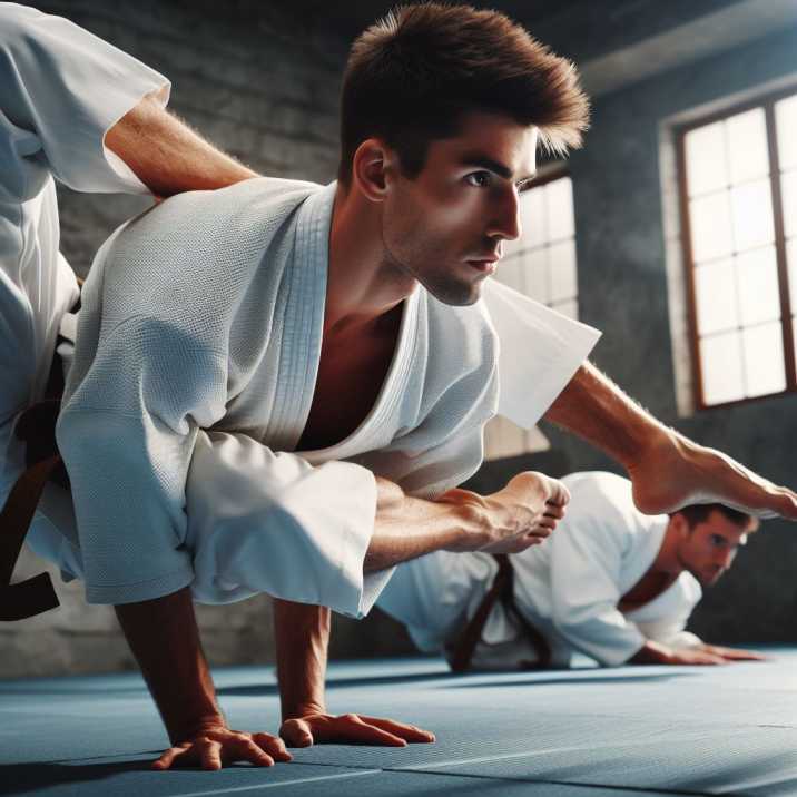 A young martial artist demonstrates balance and focus during training"