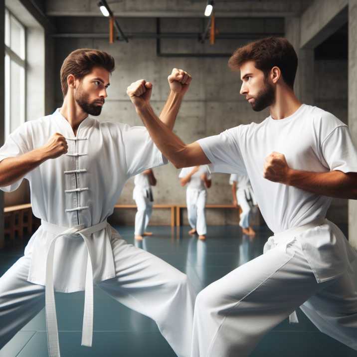 Two Kung Fu practitioners sparring