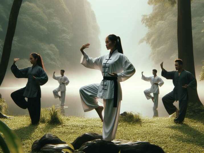 Traditional Kung Fu training in a serene outdoor setting
