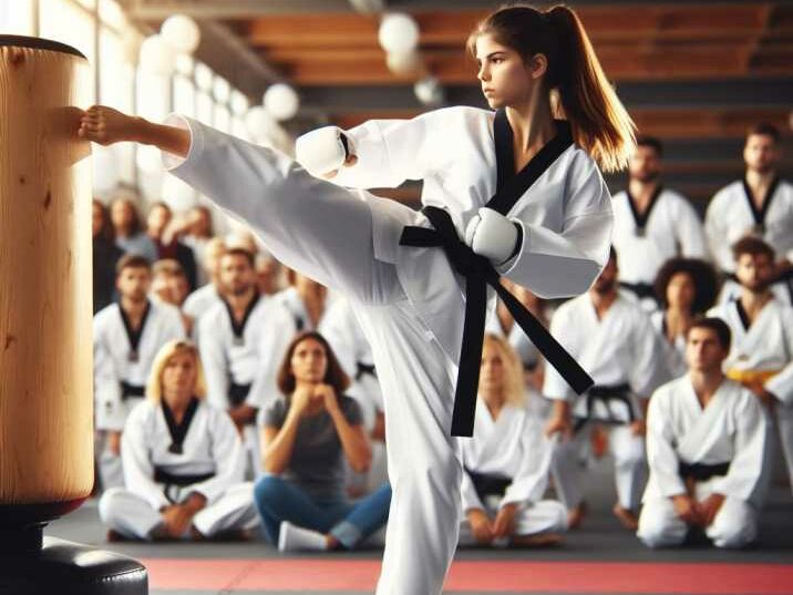 Taekwondo practitioner demonstrating kicks