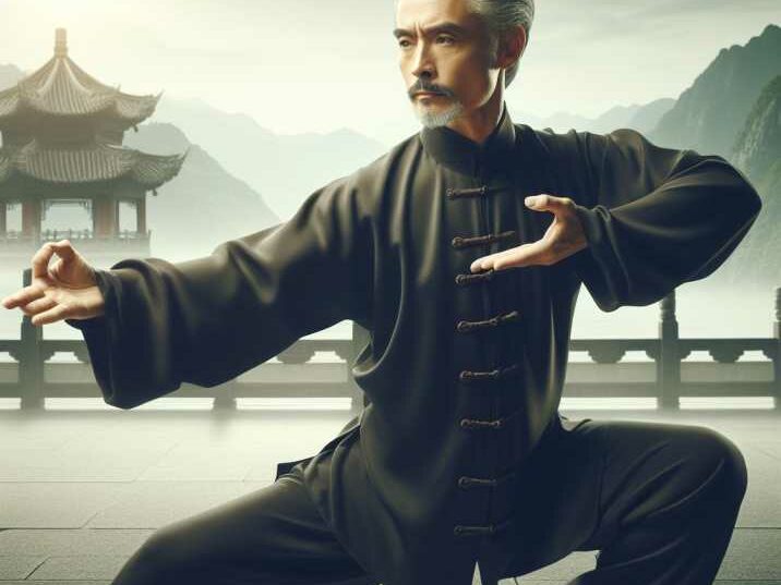 Traditional Kung Fu master demonstrating Tai Chi form with elegance and serenity.
