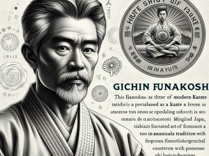 Portrait of Gichin Funakoshi, the father of modern , Origins and history of Karate