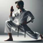 A practitioner demonstrating a Zenkutsu dachi (Front Stance) in Karate.