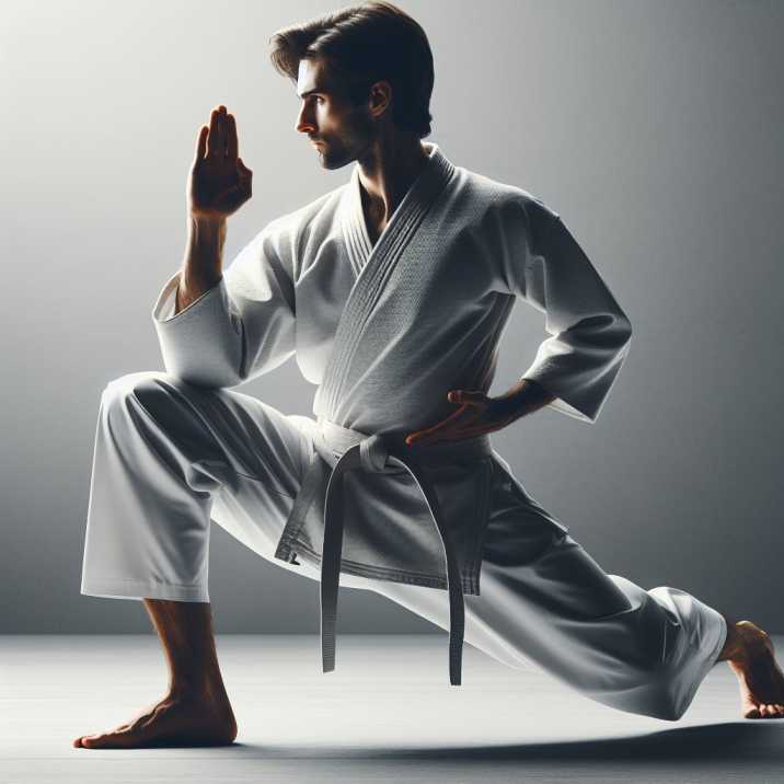  A practitioner demonstrating a Zenkutsu dachi (Front Stance) in Karate.