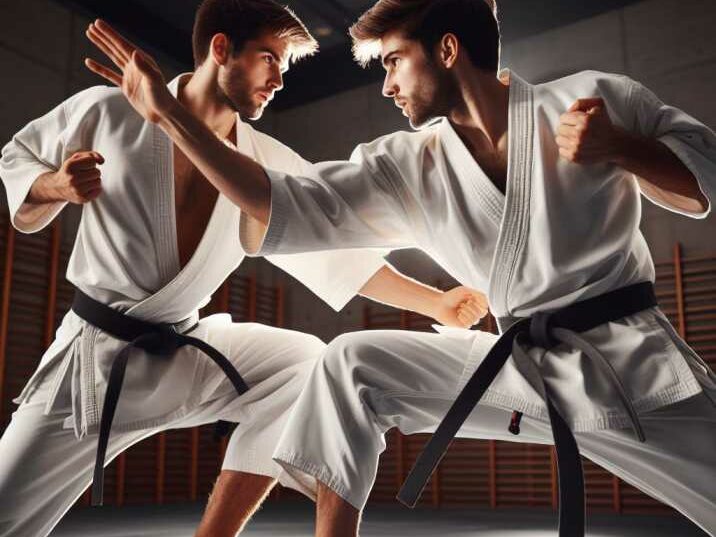 Two practitioners engaged in a sparring karate for Self-Defense