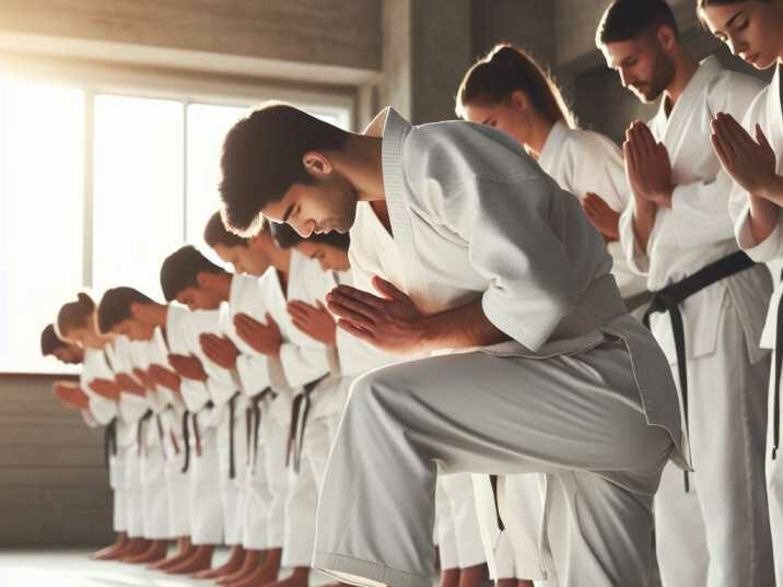 Students bowing Discipline and Respect in a Karate dojo