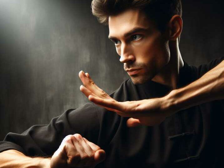 A Wing Chun master demonstrating martial arts techniques with precision and focus