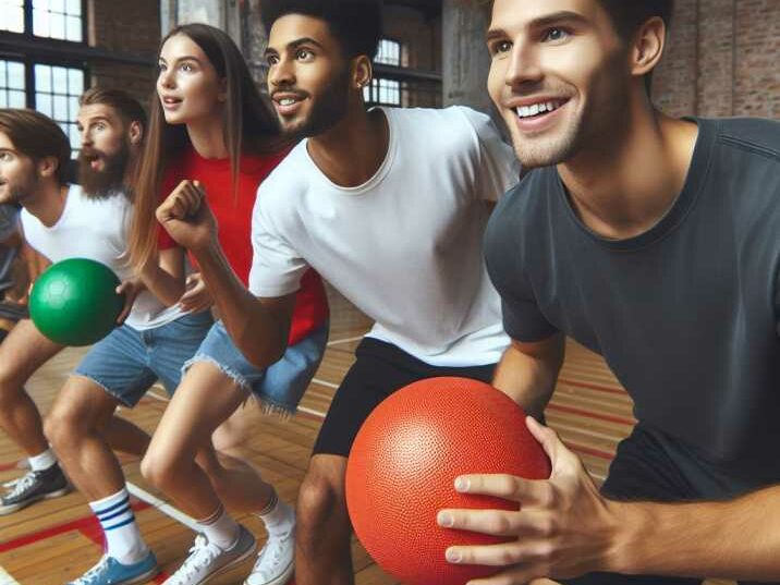 Diverse group of individuals playing dodgeball