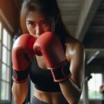 A female boxer practicing punches in the gym