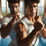 Young martial artists practicing martial arts techniques