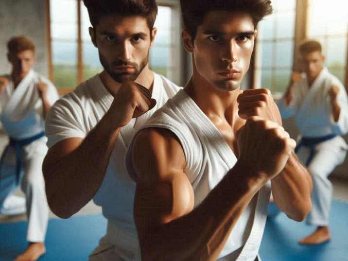 Young martial artists practicing martial arts techniques