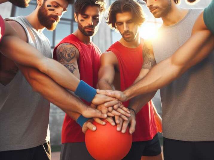 A group of dodgeball players Strategize for a Game of Dodgeball