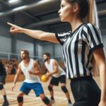 Dodgeball referee overseeing a match.