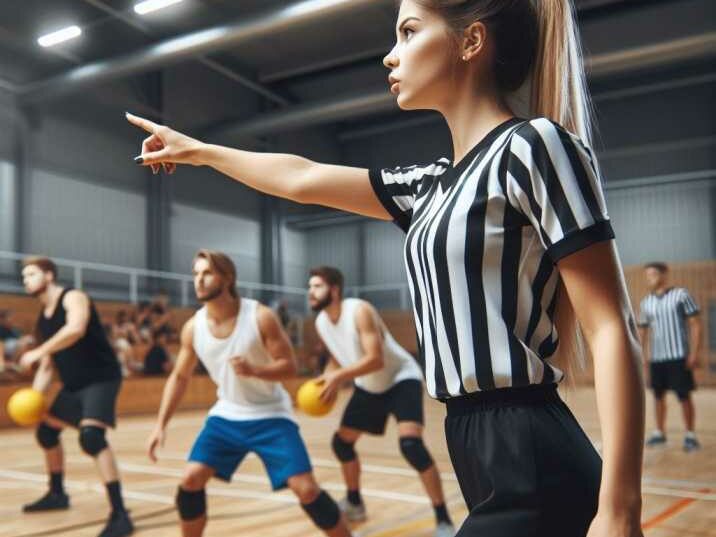 Dodgeball referee overseeing a match.