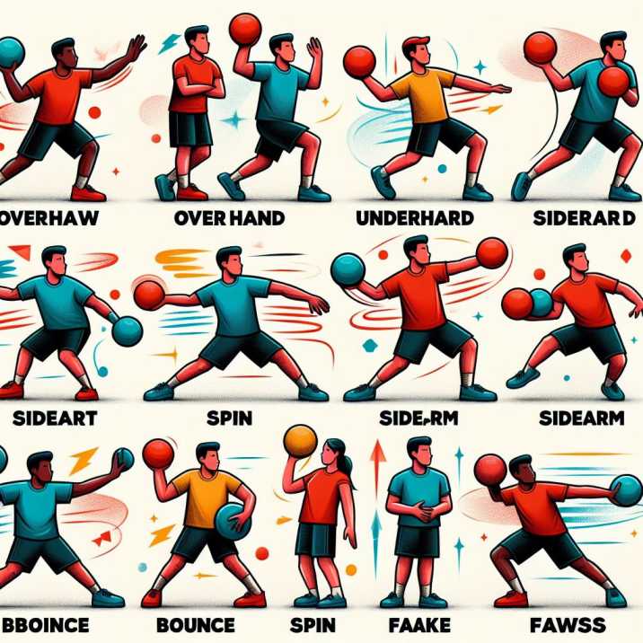Demonstrating different types of throws in dodgeball