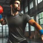 A player throwing a dodgeball with Speed, Power, and Precision