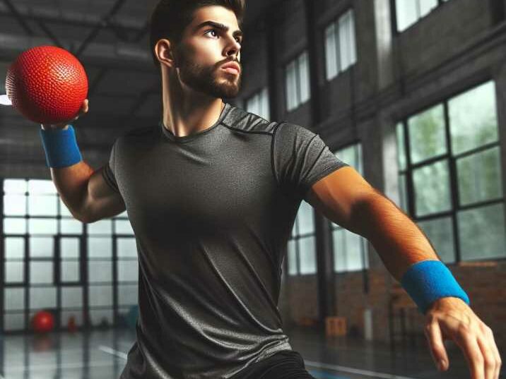 A player throwing a dodgeball with Speed, Power, and Precision