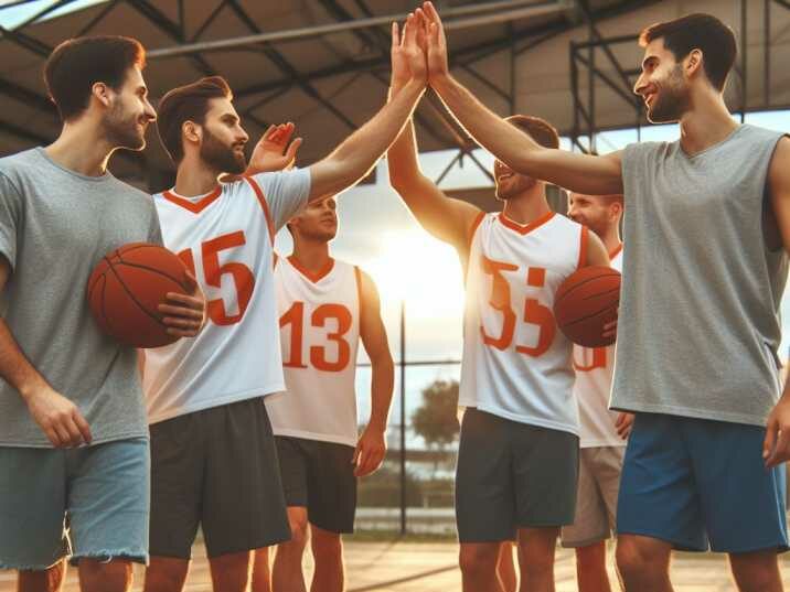  Dodgeball players high-fiving after a game.