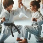 Children practicing martial arts in a dojo