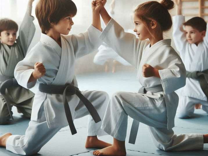 Children practicing martial arts in a dojo