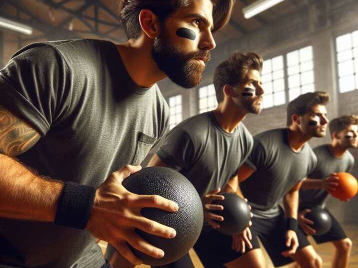 Players aiming for headshots in dodgeball game.