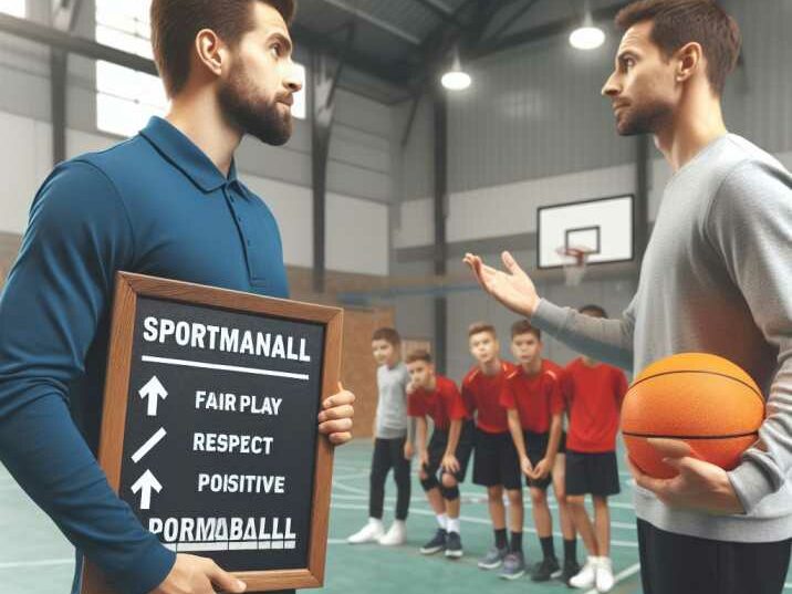 Coach guiding players sportsmanship in dodgeball