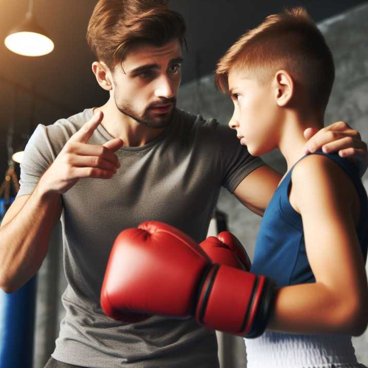 Mentor guiding young boxer  the importance of mentorship in youth development within the boxing community.