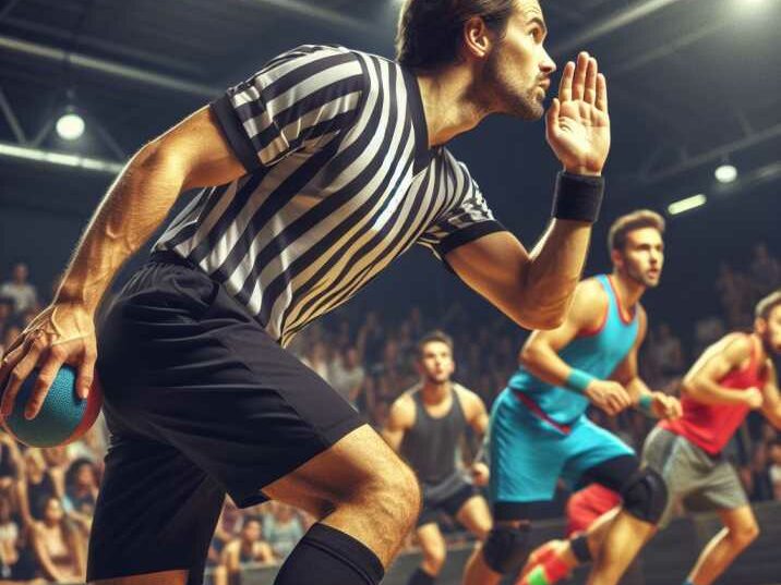 Dodgeball referee overseeing a match.