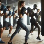 A group of people engaged in a Boxing for Fitness and Weight Loss session at a gym.