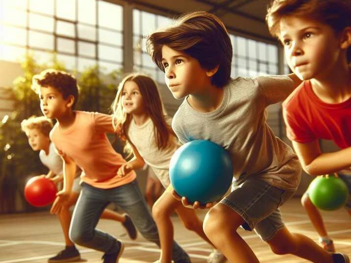 Children playing dodgeball to improve hand-eye coordination