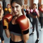 A group of women practicing boxing techniques in a gym.