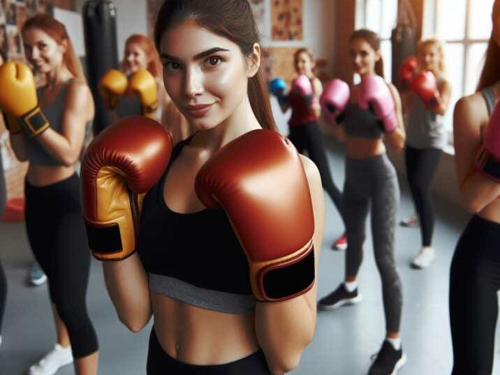 A group of women practicing boxing techniques in a gym.