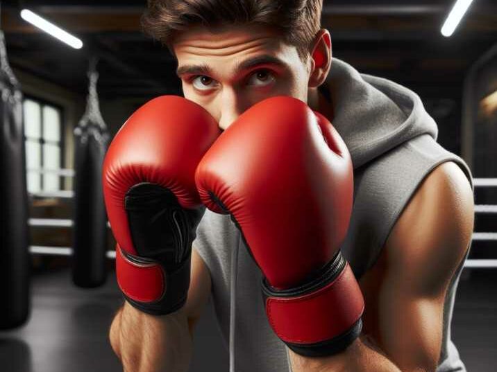 A boxer demonstrating the peek-a-boo style, with a high guard and bobbing-and-weaving movement