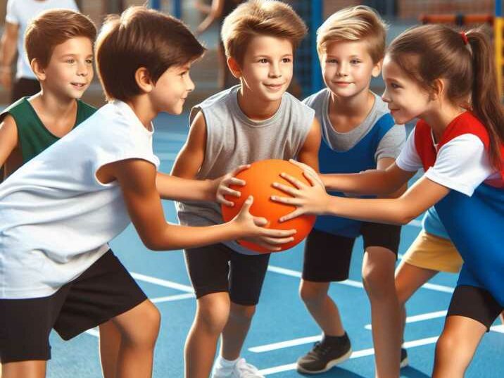 A group of children playing Dodgeball for Stress Relief