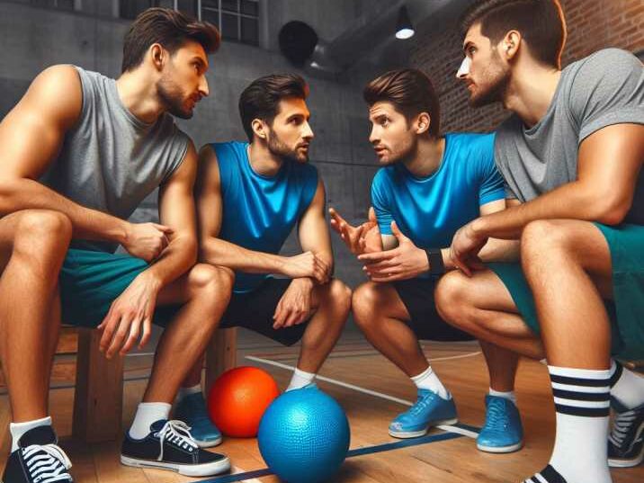 A group of dodgeball players in action on the court, dodging and throwing balls to Win a Game of Dodgeball