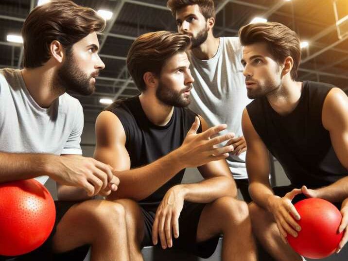 Players strategizing during a match of Dodgeball Etiquette